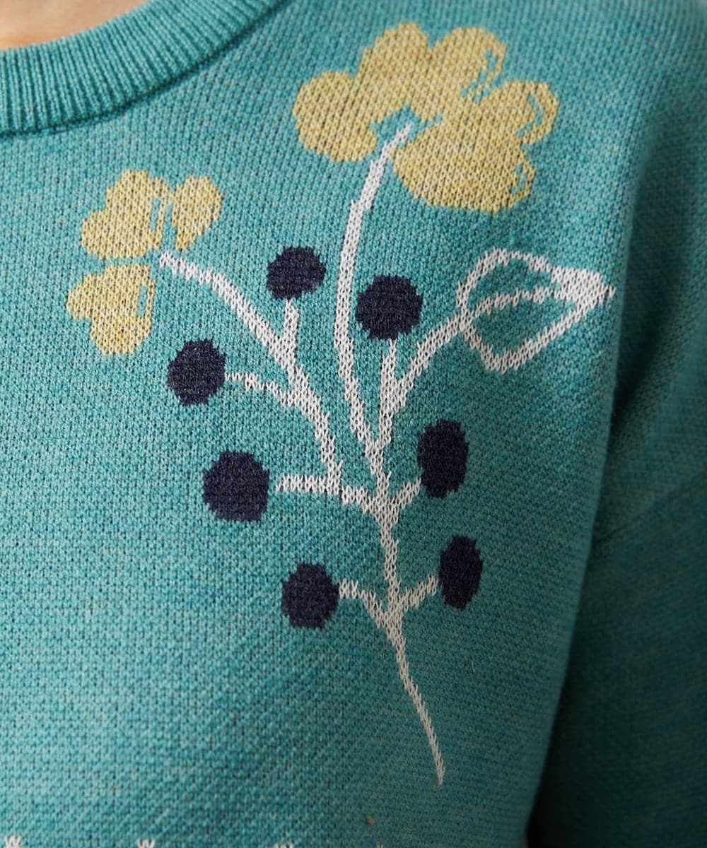 GJFCD01220 Jocomomola(ホコモモラ) El galgo フラワーモチーフニットプルオーバー グリーン