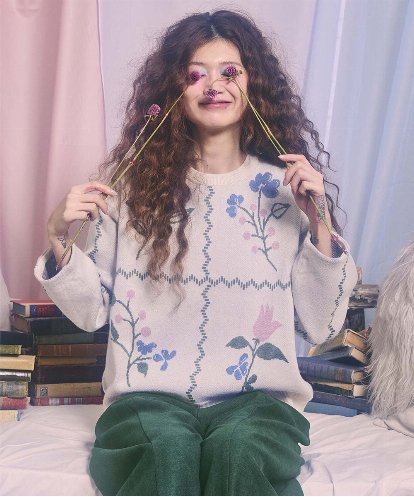 GJFCD01220 Jocomomola El galgo フラワーモチーフニットプルオーバー