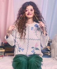 GJFCD01220 Jocomomola(ホコモモラ) El galgo フラワーモチーフニットプルオーバー アイボリー