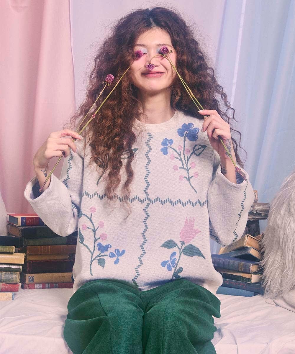GJFCD01220 Jocomomola El galgo フラワーモチーフニットプルオーバー