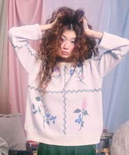 GJFCD01220 Jocomomola(ホコモモラ) El galgo フラワーモチーフニットプルオーバー アイボリー