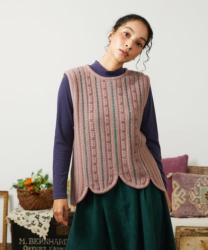 GJFCD30180 Jocomomola Escalera 刺繍ニットベスト