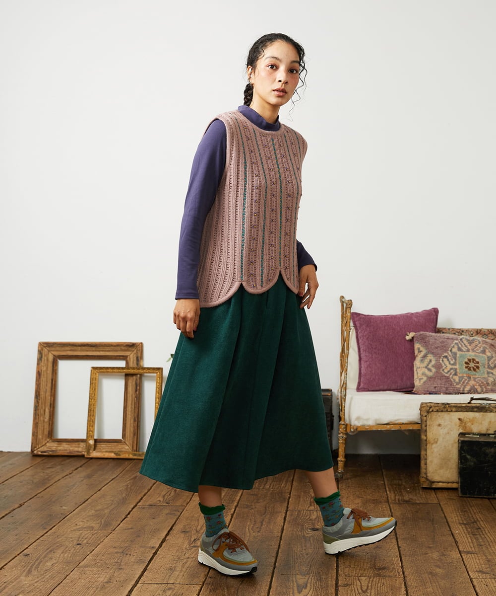 GJFCD30180 Jocomomola(ホコモモラ) Escalera 刺繍ニットベスト ピンク