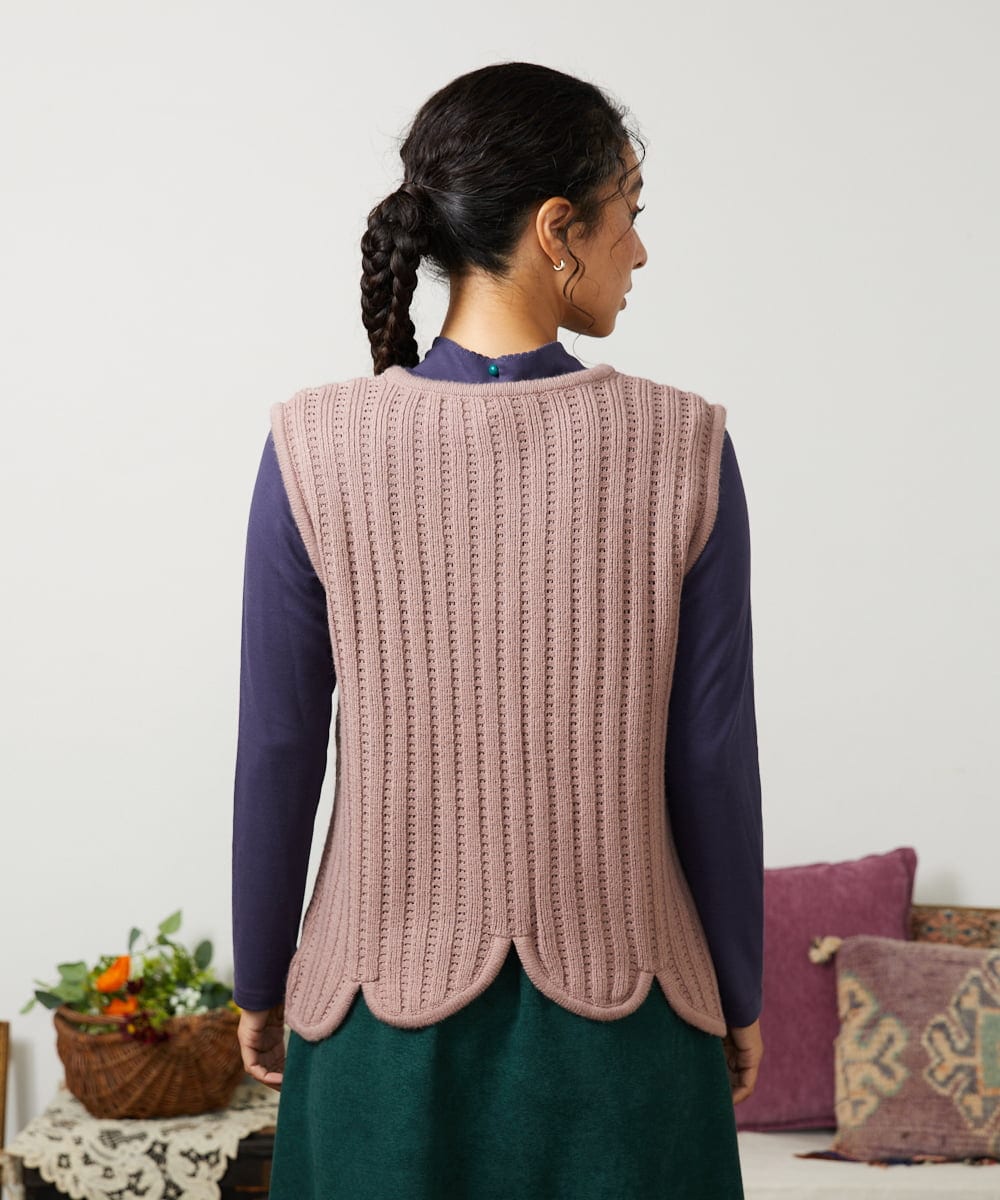 GJFCD30180 Jocomomola(ホコモモラ) Escalera 刺繍ニットベスト ピンク