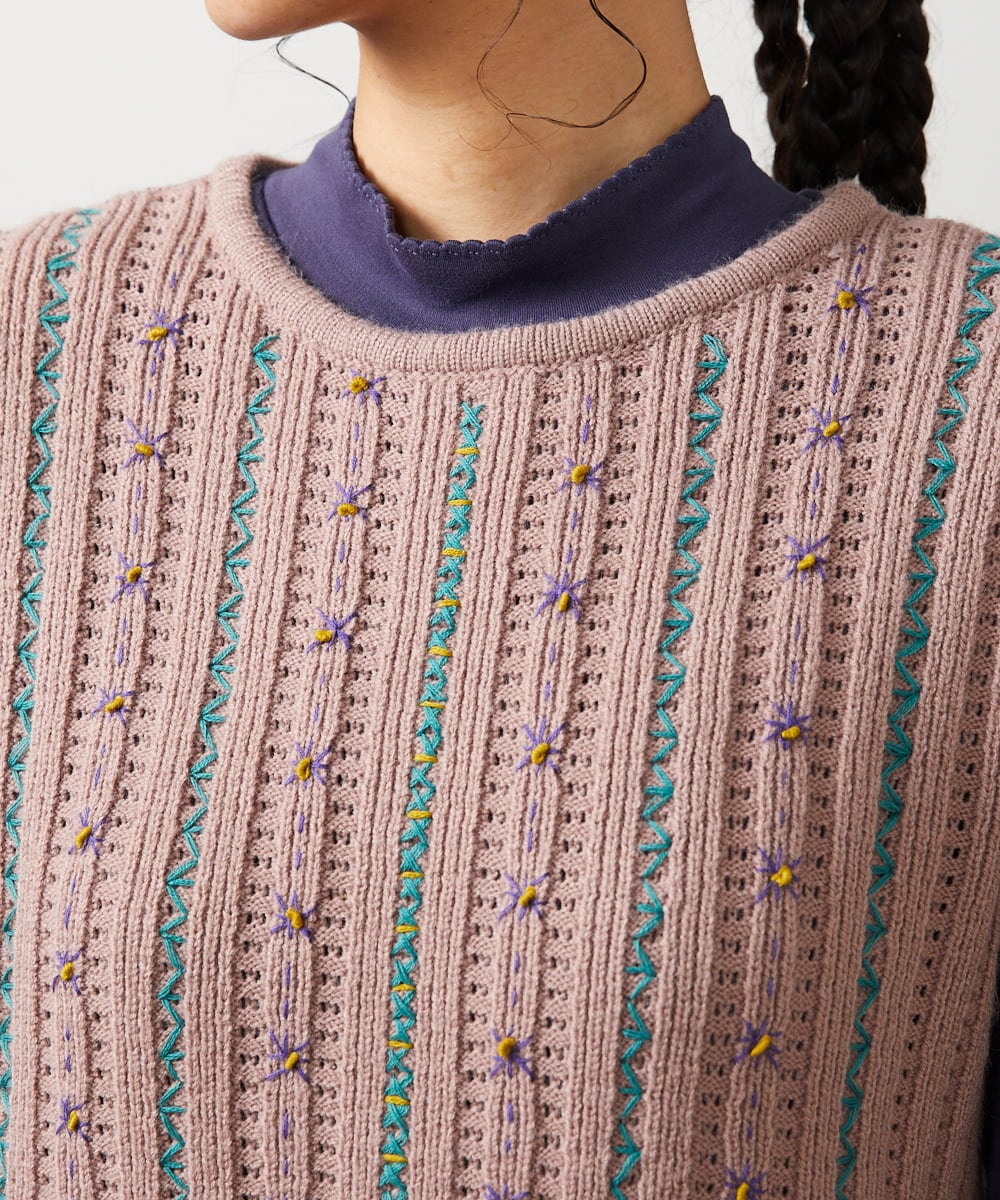 GJFCD30180 Jocomomola(ホコモモラ) Escalera 刺繍ニットベスト ピンク