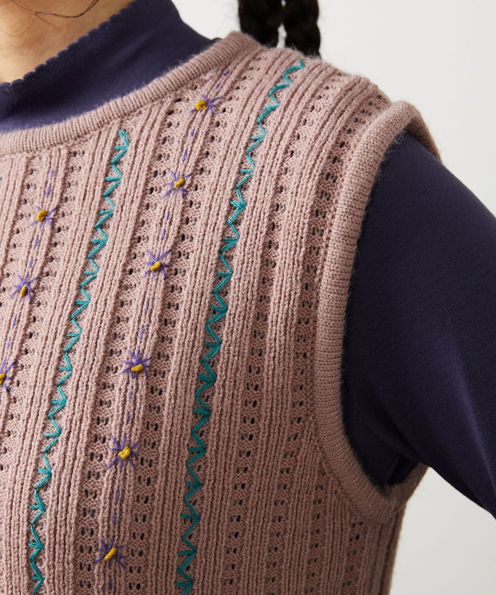 GJFCD30180 Jocomomola(ホコモモラ) Escalera 刺繍ニットベスト ピンク