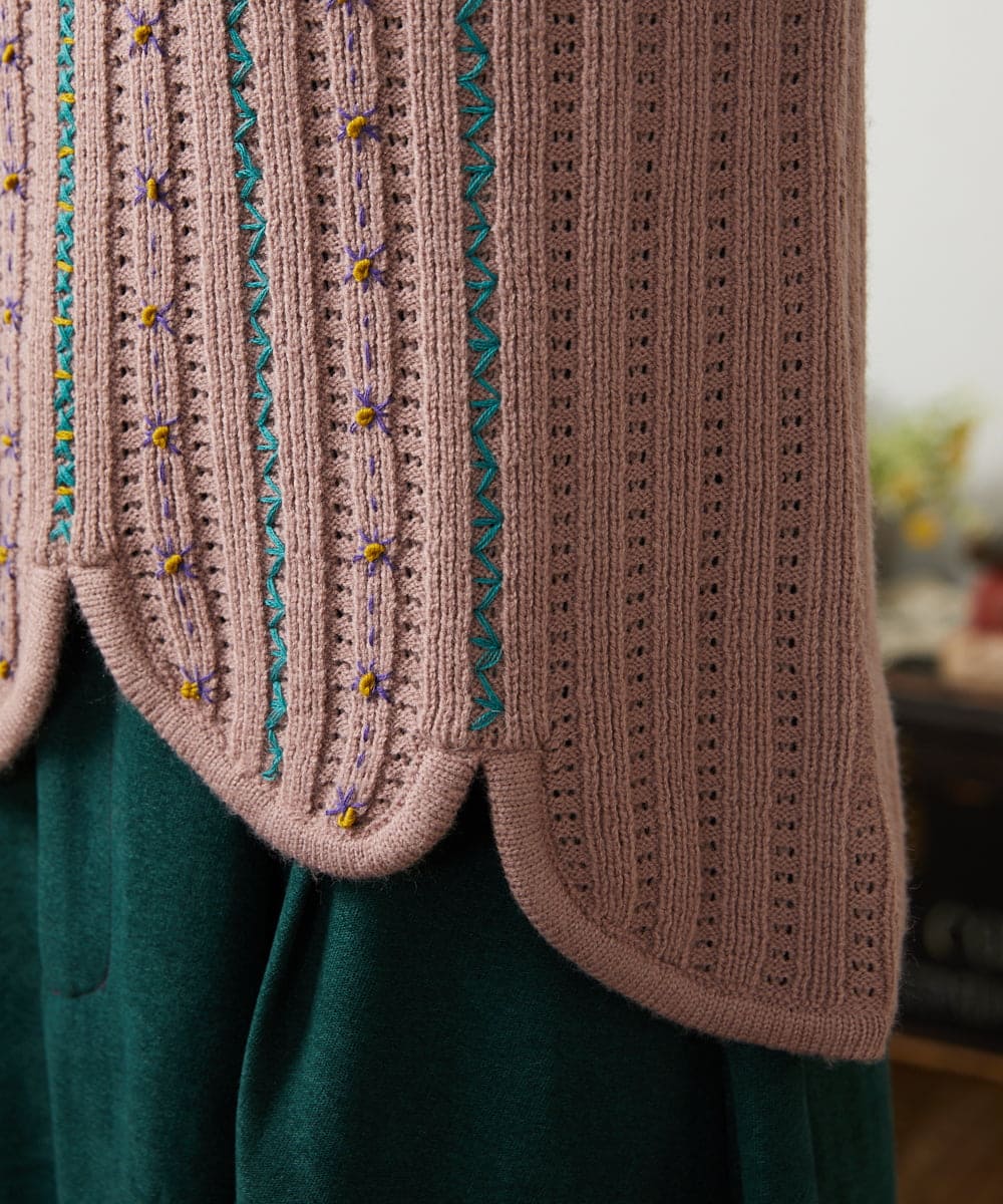 GJFCD30180 Jocomomola(ホコモモラ) Escalera 刺繍ニットベスト ピンク