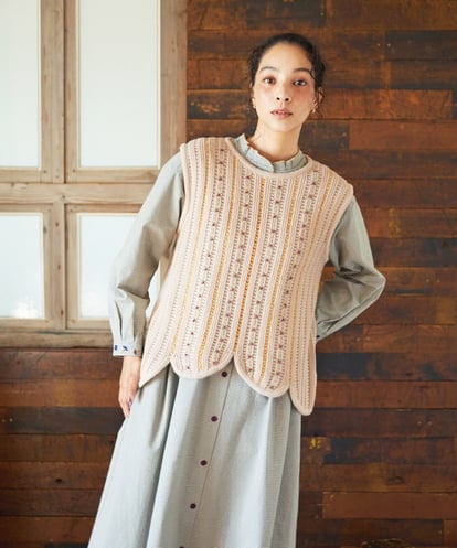 GJFCD30180 Jocomomola Escalera 刺繍ニットベスト