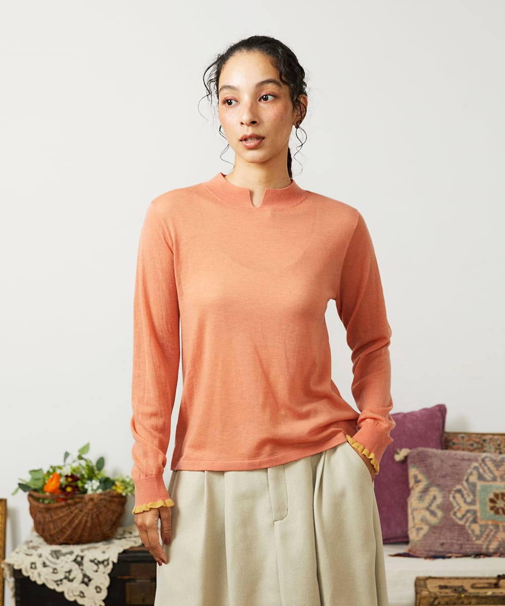 GJFCD31150 Jocomomola(ホコモモラ) Suave シアーニットプルオーバー オレンジ