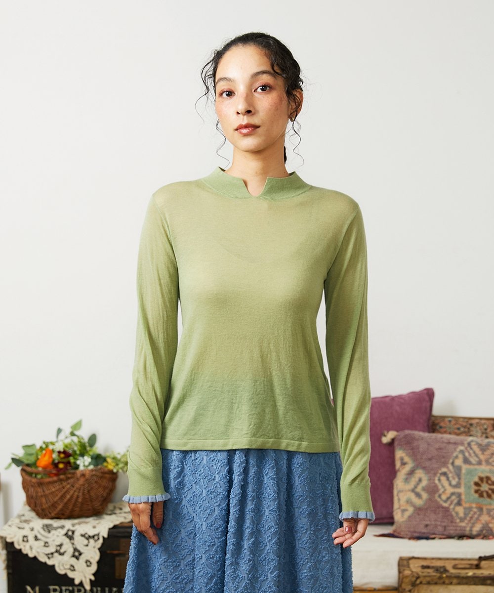 GJFCD31150 Jocomomola(ホコモモラ) Suave シアーニットプルオーバー グリーン