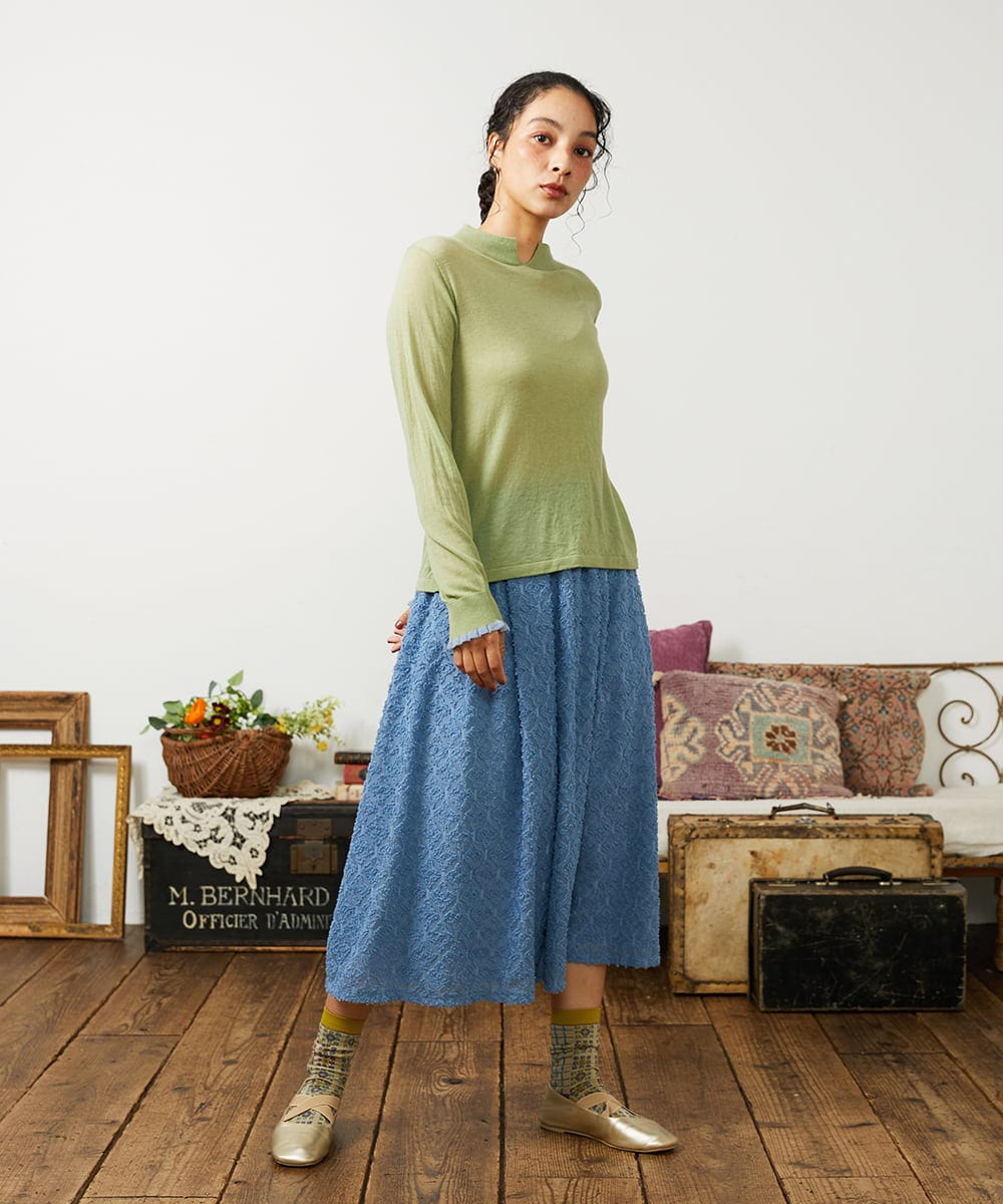 GJFCD31150 Jocomomola(ホコモモラ) Suave シアーニットプルオーバー グリーン