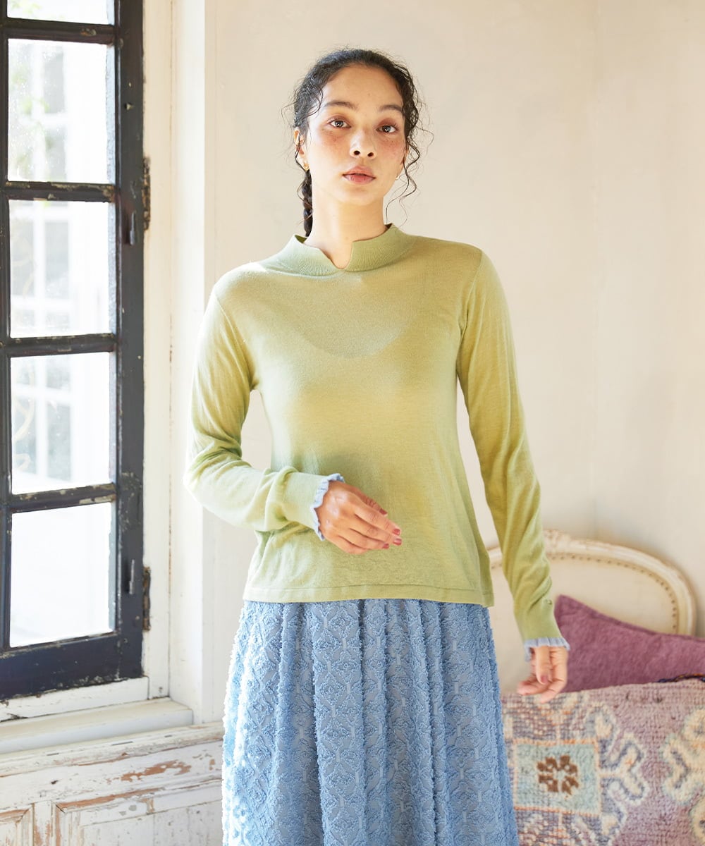 GJFCD31150 Jocomomola(ホコモモラ) Suave シアーニットプルオーバー グリーン