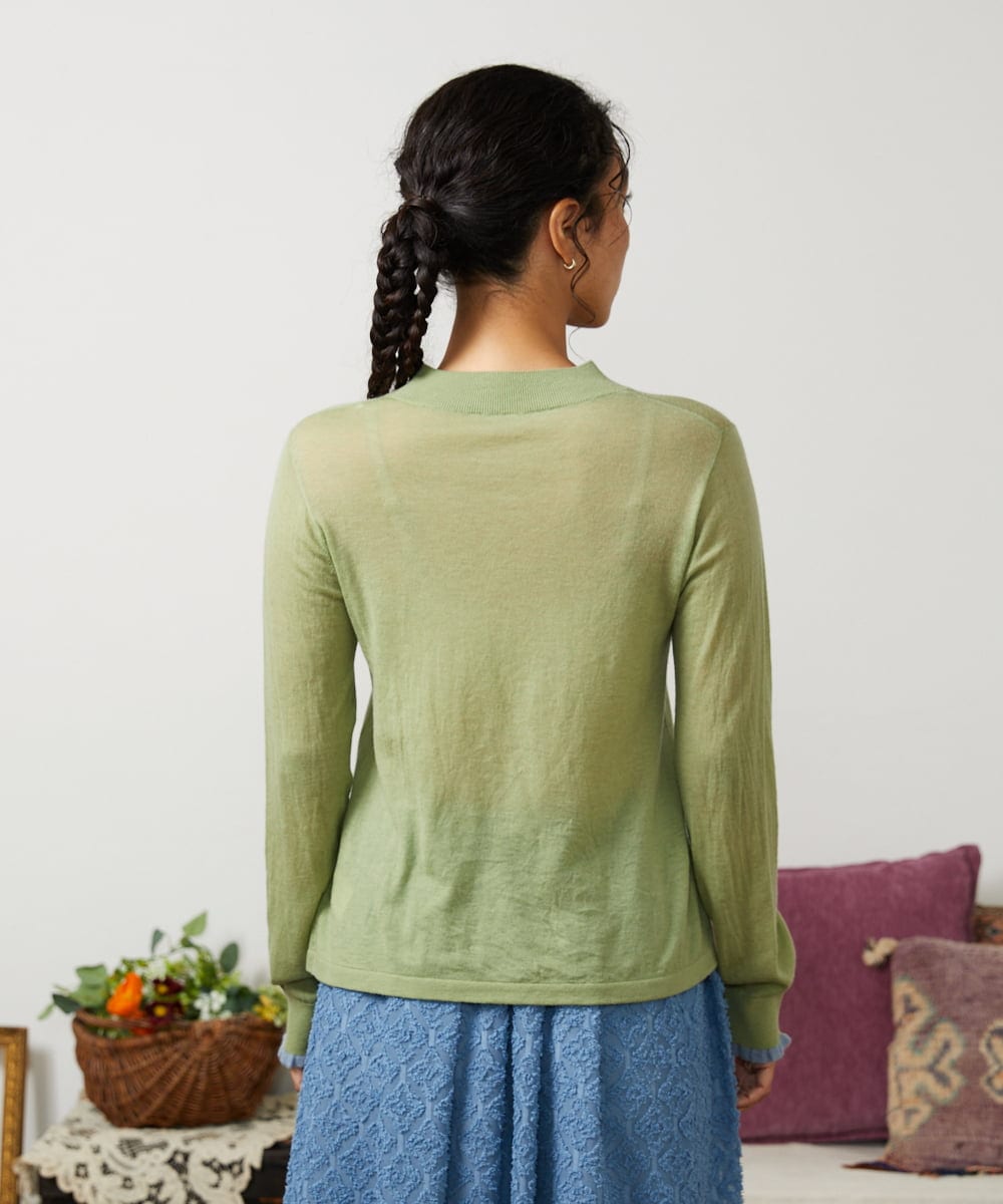 GJFCD31150 Jocomomola(ホコモモラ) Suave シアーニットプルオーバー グリーン