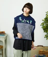 GJFDD01200 Jocomomola(ホコモモラ) Nide de pajaro ファンシーヤーンニットベスト ネイビー