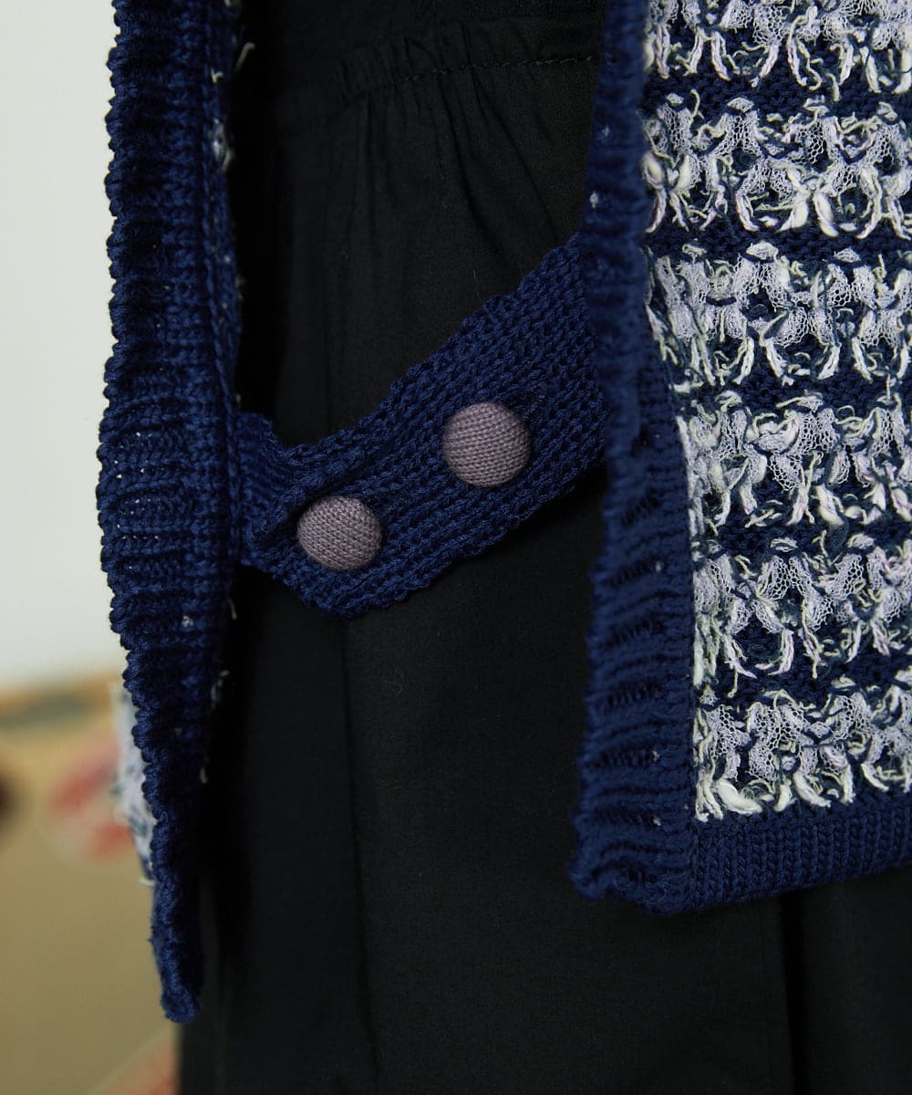 GJFDD01200 Jocomomola(ホコモモラ) Nide de pajaro ファンシーヤーンニットベスト ネイビー