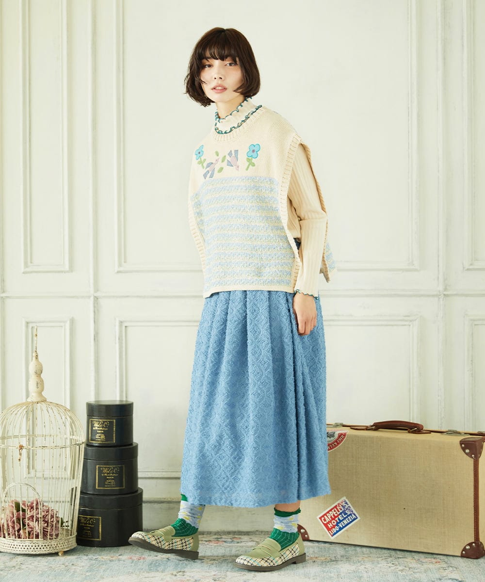 GJFDD01200 Jocomomola(ホコモモラ) Nide de pajaro ファンシーヤーンニットベスト アイボリー