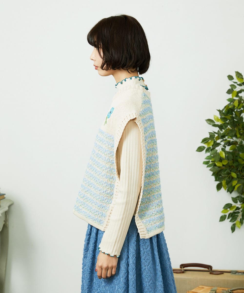 GJFDD01200 Jocomomola(ホコモモラ) Nide de pajaro ファンシーヤーンニットベスト アイボリー