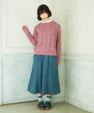 GJFDD30200 Jocomomola(ホコモモラ) フラワー刺繍ケーブルニットプルオーバー ピンク