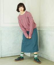 GJFDD30200 Jocomomola(ホコモモラ) フラワー刺繍ケーブルニットプルオーバー ピンク