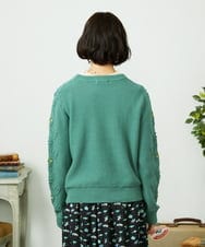 GJFDD30200 Jocomomola(ホコモモラ) フラワー刺繍ケーブルニットプルオーバー グリーン