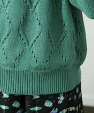 GJFDD30200 Jocomomola(ホコモモラ) フラワー刺繍ケーブルニットプルオーバー グリーン