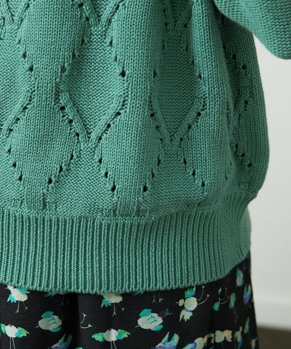 GJFDD30200 Jocomomola(ホコモモラ) フラワー刺繍ケーブルニットプルオーバー グリーン