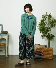 GJFDD30200 Jocomomola(ホコモモラ) フラワー刺繍ケーブルニットプルオーバー グリーン