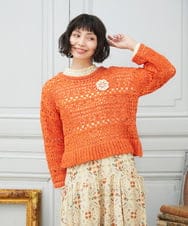 GJFDE02200 Jocomomola(ホコモモラ) Molino チュールヤーン透かし編みニット オレンジ