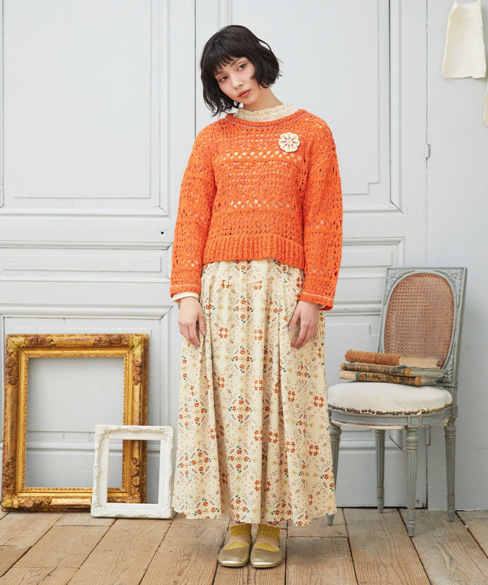 GJFDE02200 Jocomomola(ホコモモラ) Molino チュールヤーン透かし編みニット オレンジ