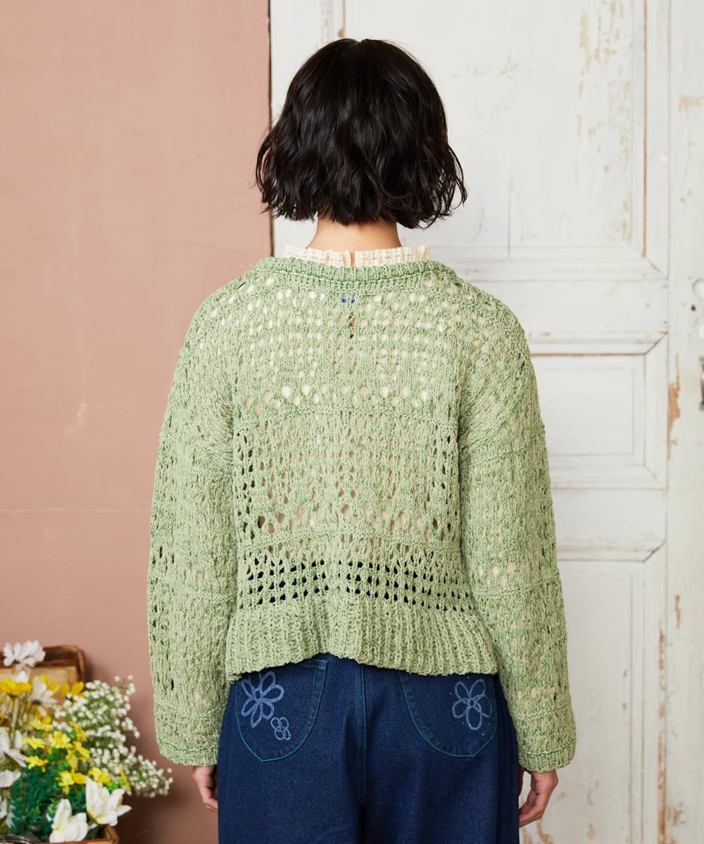 GJFDE02200 Jocomomola(ホコモモラ) Molino チュールヤーン透かし編みニット グリーン