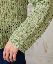 GJFDE02200 Jocomomola(ホコモモラ) Molino チュールヤーン透かし編みニット グリーン