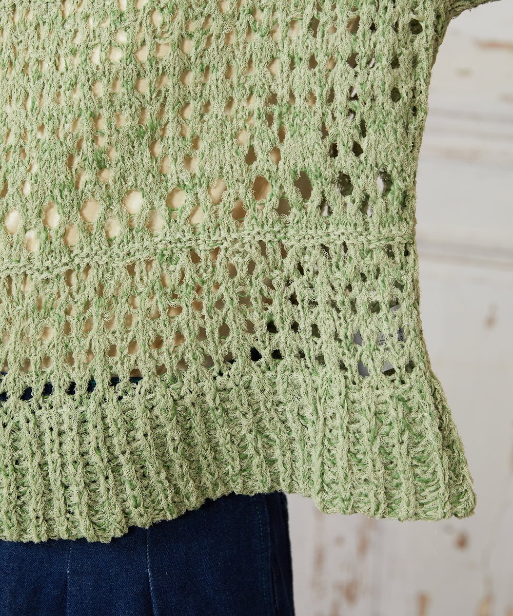 GJFDE02200 Jocomomola(ホコモモラ) Molino チュールヤーン透かし編みニット グリーン