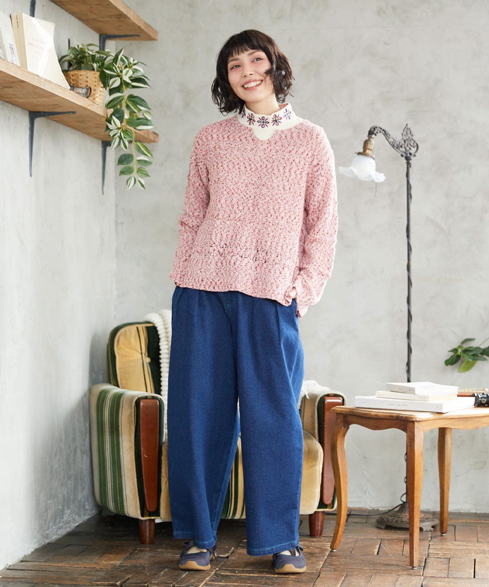 GJFDE31180 Jocomomola(ホコモモラ) カラーネップニットプルオーバー レッド