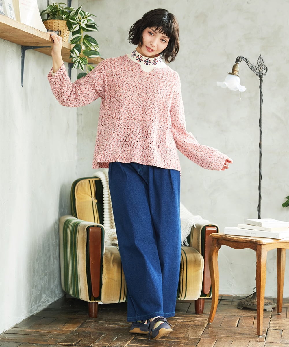 GJFDE31180 Jocomomola(ホコモモラ) カラーネップニットプルオーバー レッド