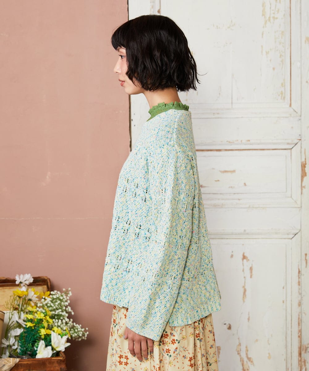 GJFDE31180 Jocomomola(ホコモモラ) カラーネップニットプルオーバー ブルー