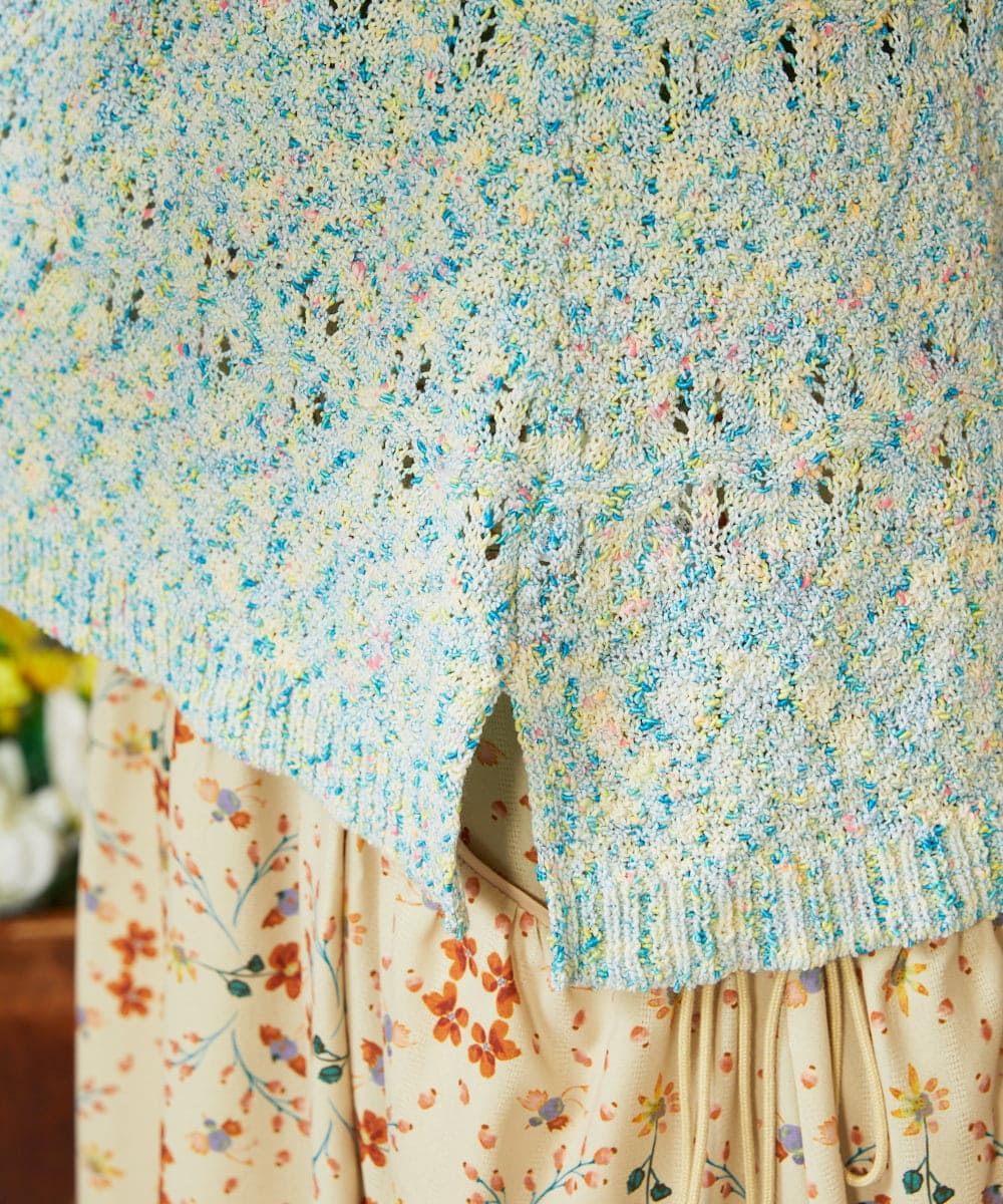 GJFDE31180 Jocomomola(ホコモモラ) カラーネップニットプルオーバー ブルー