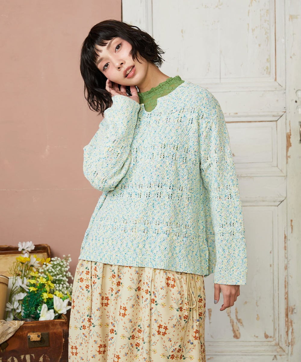 GJFDE31180 Jocomomola(ホコモモラ) カラーネップニットプルオーバー ブルー