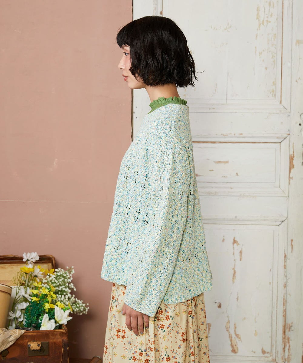 GJFDE31180 Jocomomola(ホコモモラ) カラーネップニットプルオーバー ブルー