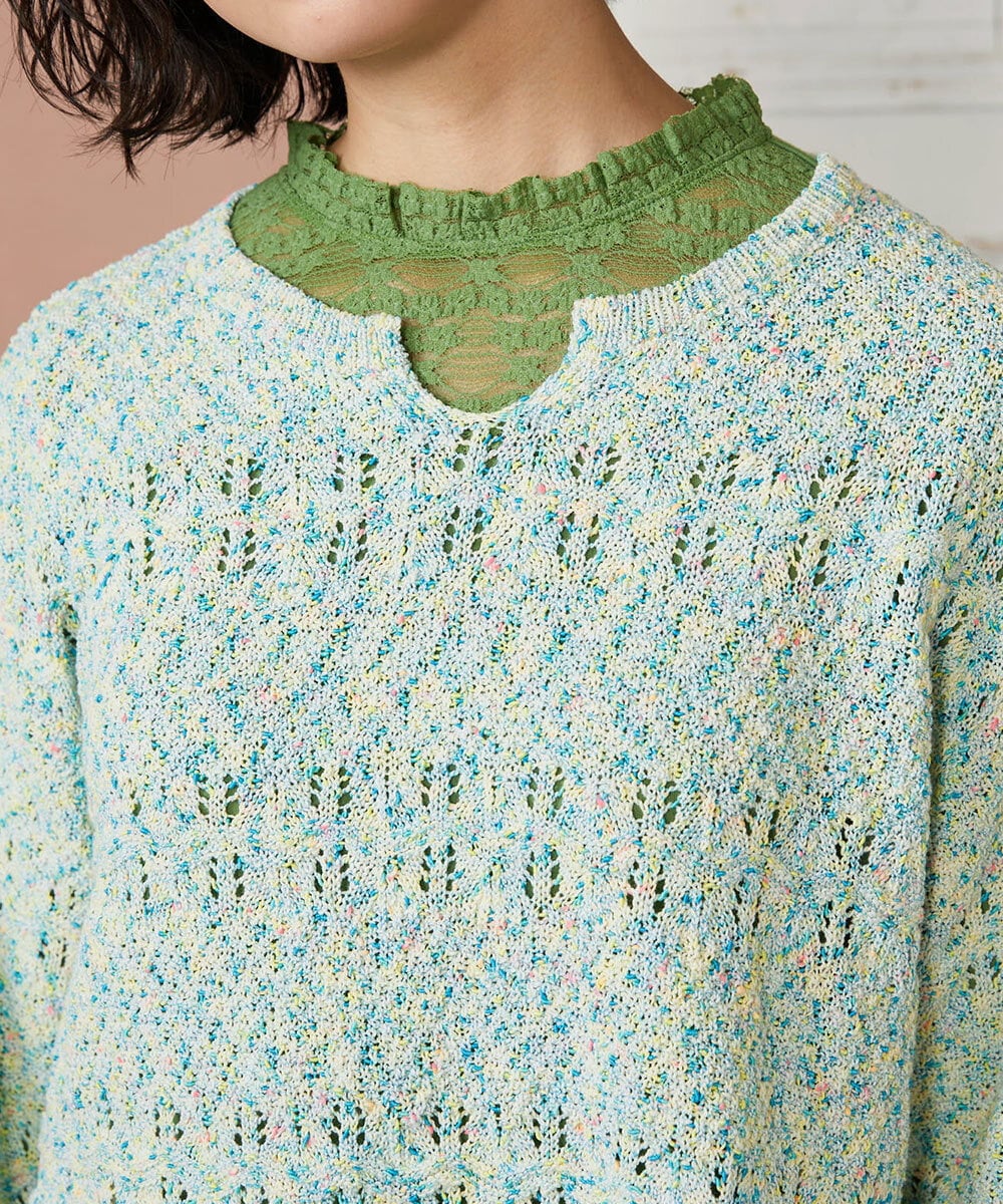 GJFDE31180 Jocomomola(ホコモモラ) カラーネップニットプルオーバー ブルー