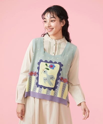 GJFDT01200  Sello 刺繍ニットベスト