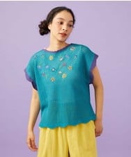 GJFFD31200 Jocomomola(ホコモモラ) 【2WAY】Volar フラワーモチーフ半袖ニットベスト ブルー