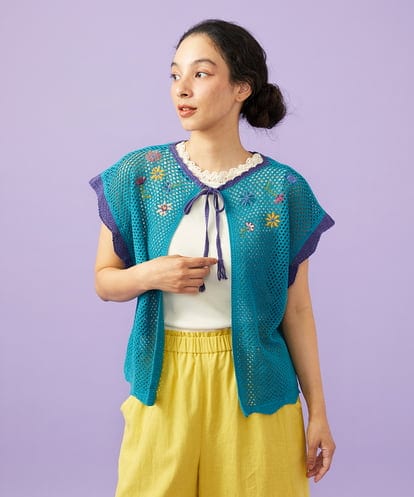 GJFFD31200 Jocomomola 【2WAY】Volar フラワーモチーフ半袖ニットベスト