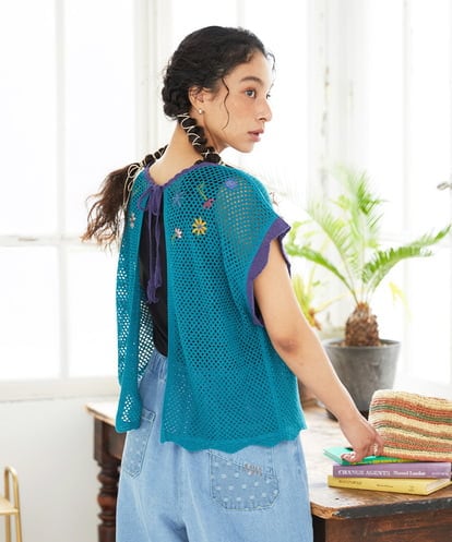 GJFFD31200 Jocomomola 【2WAY】Volar フラワーモチーフ半袖ニットベスト