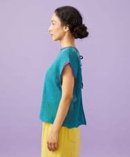 GJFFD31200 Jocomomola(ホコモモラ) 【2WAY】Volar フラワーモチーフ半袖ニットベスト ブルー