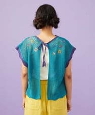 GJFFD31200 Jocomomola(ホコモモラ) 【2WAY】Volar フラワーモチーフ半袖ニットベスト ブルー