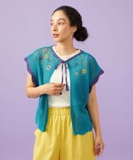 GJFFD31200 Jocomomola(ホコモモラ) 【2WAY】Volar フラワーモチーフ半袖ニットベスト ブルー