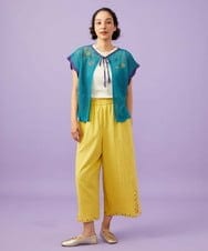 GJFFD31200 Jocomomola(ホコモモラ) 【2WAY】Volar フラワーモチーフ半袖ニットベスト ブルー