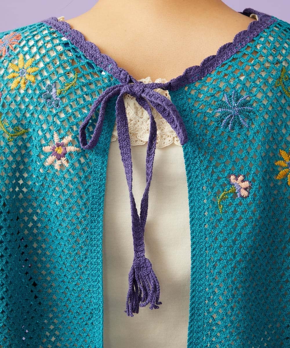 GJFFD31200 Jocomomola(ホコモモラ) 【2WAY】Volar フラワーモチーフ半袖ニットベスト ブルー