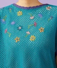 GJFFD31200 Jocomomola(ホコモモラ) 【2WAY】Volar フラワーモチーフ半袖ニットベスト ブルー