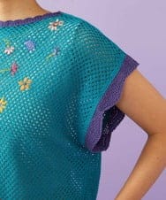 GJFFD31200 Jocomomola(ホコモモラ) 【2WAY】Volar フラワーモチーフ半袖ニットベスト ブルー